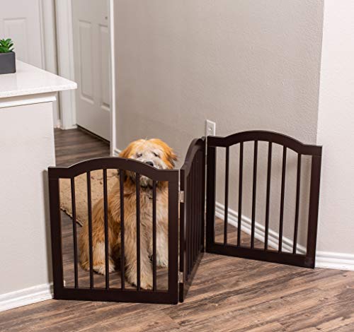 Internet's Best Arched Top Dog Gate for The Home, Doorway, Stairs | 3 Panel | 24in H x 60in W | Small or Older Dogs, Puppies, Cat | Free Standing | Indoor Folding Pet Barrier | Wooden MDF | Espresso