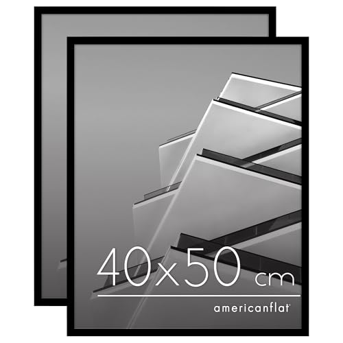 Americanflat 40x50 cm Picture Frame with Polished Plexi Cover - Set of 2 - Streamline Collection - Thin Border Picture Frame for Wall Display - Hanging Hardware Included - Black