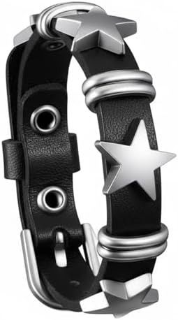 Amazon.com: Kefley Black Leather Bracelet for Men Women Punk Star