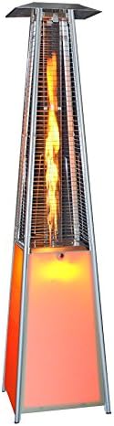 SUNHEAT Contemporary Square Design Portable Propane Patio Heater with Decorative Variable Flame and LED Light Show, Stainless Steel