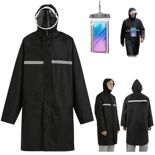 KIROGILY Impermeable para lluvia Hombre con Tira Reflectante, Poncho para Lluvia con Capucha, Chubasquero Hombre con Bolsa Impermeable para Celular, Raincoat para Camping, Viajes y Emergencias