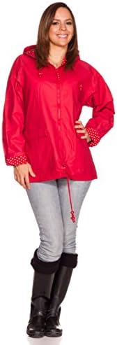 RAIN SLICKS Women's Classic Look Raincoat Hooded Plaid Lined Waterproof Jacket Small Red