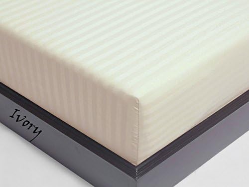 600 Thread Count HS Linen Hotel Quality Egyptian Cotton ( 1 PC ) Fitted / Bottom Sheet Fit Up To 16" Inches Deep Pocket - Stripes Pattern - King Size ( Ivory )