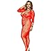 LOVELYBOBO Womens Fishnet Long Sleeve Bodystockings 2-Pack Striped Lingerie Bodysuits Tights Plus Size (Black+Red)