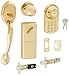 MiLocks BTF-02P Digital Deadbolt Door Lock and Passage Handle Set Combo with Keyless Entry via Keypad Code for Exterior Doors, Polished Brass