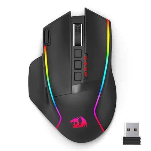 Redragon Kabellose Gaming-Maus, Ergonomische Maus 16000 DPI mit Schnellfeuertaste, 9 Macro Editing Programmierbare, Kabellose Maus 170 Stunden Akkulau