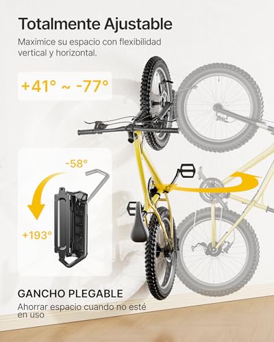 monTEK Swivel Bike Wall Mount, Bike Hook for Wide Tires of Less than 115 mm, Bike Hanger Wall Save Space for Garage, Up to 35 kg, 3 Pack