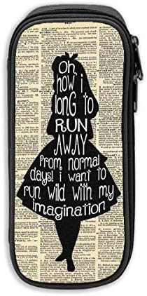 HGDFAG Alice in Wonderland Quote Dictionary 3D Pencil Case for Children Pen Holder Stationery Bag Large Capacity Multi-Purpose Canvas Durable Polyester Black