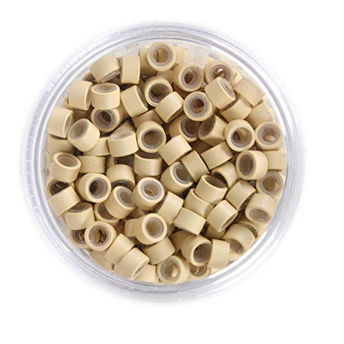 200Pcs Beads Silicone Aluminium Micro Nano Rings 3mm Lined For I Tip/Nano Hair Extensions Tool Beads (1 Bottle, Blonde Color)