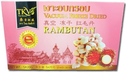 Thai Kitravee Dried Freeze Rambutan Thai Fruit Snack 5x20g.