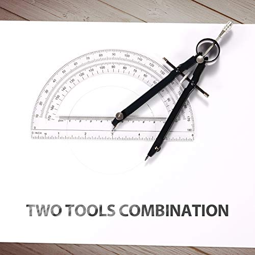 Professional Precision Compass Set, Metal Spring Bow Compass with Protractor, Lock, Pencil Leads & Screw Replacements, for Geometry, Math, Drafting, Drawing & Measuring, School & Office Supplies - Thumbnail 2