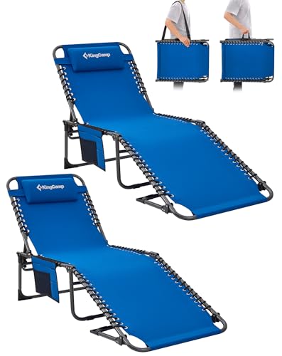 KingCamp Sonnenliege Klappbar 5-Verstellbare, bis 180 kg, 2er Set, Blau