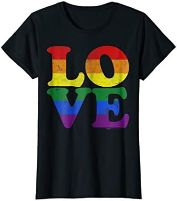 Womens Vintage Love Rainbow Flag LGBT Gay Pride T Shirt XL Black