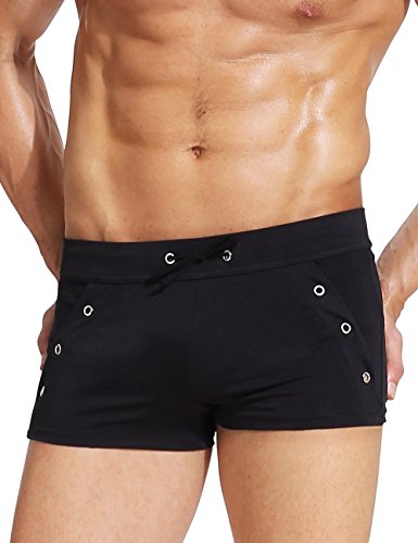 Godsen Mens Low Rise Sexy Swimwear Trunk Boxer Brief Swimsuit BLACK medium