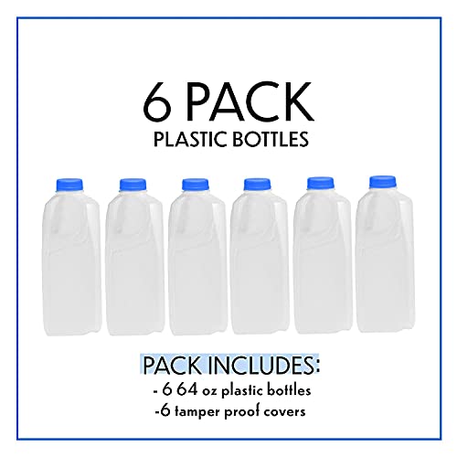 [6 PACK] Half Gallon Jugs With Caps 64oz Empty Milk Plastic Container