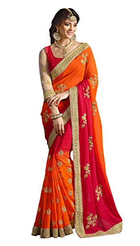 Indian/ Pakistani Women Designer Party wear Georgette Designer Saree SF (Orange & Red)