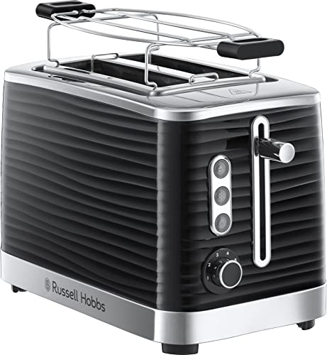 Russell Hobbs Toaster (2 Extra Large Slots) Inspire Black (2 Slices, Gloss HQ Structure, Crumb Drawer, 6 browning levels, Defrosting and Bakery Warmer) Toaster 24371-56