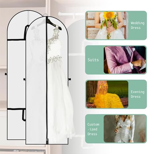 KOWVOWZ Garment Covers Bag with zip, Bridal Dress Cover Bag, Suit Bag Dustproof Cloths Storage, Wedding Dress Storage Bag for Abayas, long Dress, Evening Dress With Zipper (Black)