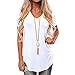 Womens Summer Tops V Neck Floral Shirts Casual Rolled Sleeve T Shirt Side Split Tunics White