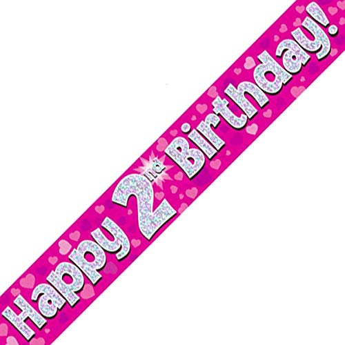 British Ballet® 2nd Birthday Banner Pink (2.7m x 13cm) • Sparkling Party Decoration • Age 2 Foil Pennant • 3 x 90cm Banners • Indoor & Outdoor Use • Pink Banner for Toddlers Girls & Boys