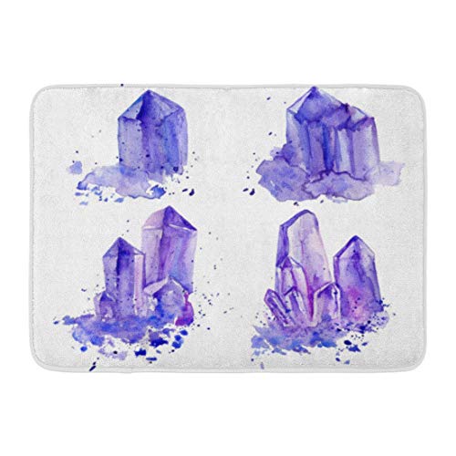 qingqing-us Bath Mat Watercolor Purple Crystals Amethyst Cluster Painting White Tanzanit Gem Stone Geological Jewelry Store Bathroom Decor Rug 15.7" x 23.6"/40x60cm