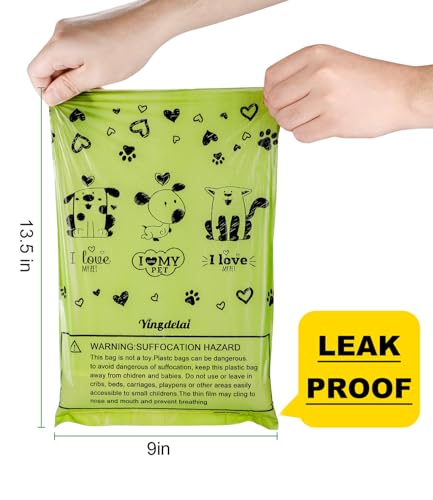 Yingdelai Dog Poop Bags: 540 Counts Doggy Poop Bags with Dispenser - Strong & Leak-Proof Dog Bags (Scented, Green)