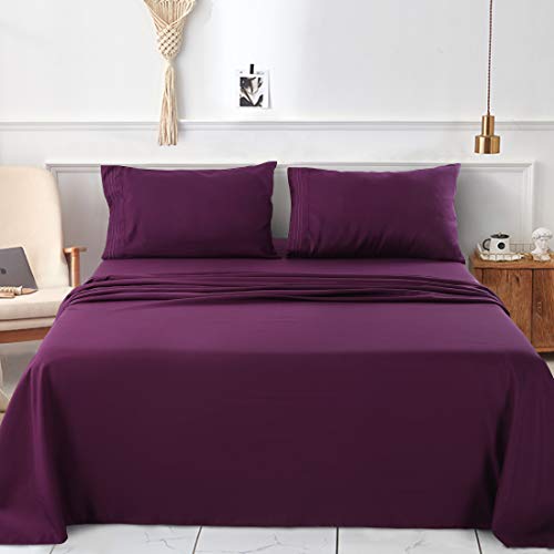 Abakan Queen Bed Sheet Set 4 Piece Super Soft Brushed Microfiber 1800 Thread Count Hotel Luxury Egyptian Sheet Breathable, Wrinkle, Fade Resistant Deep Pocket Bedding Sheet Set (Queen, Purple)