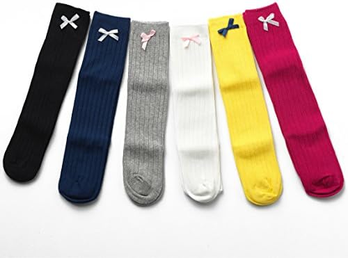 Alva Edison Bowknot Knee High Cotton Socks For Baby Girls,Toddlers&amp;Child,School dress (4-6T, 6 color)