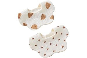 Baby Bibs with Cute Patterns, Cotton, Set of 2 (USBETTAS) (Bear Hearts)