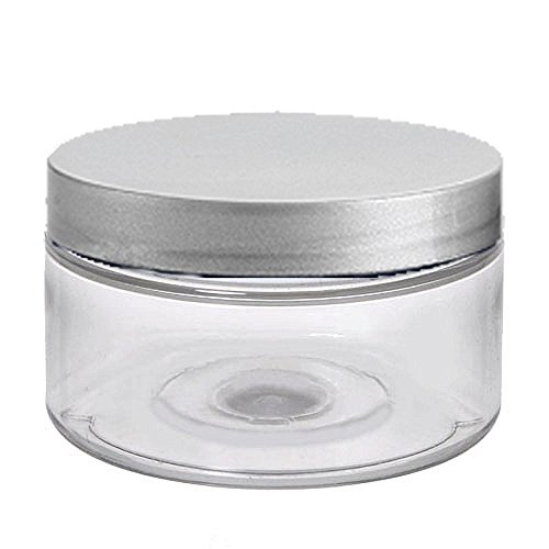 6 Clear Low Profile 4 Oz Jars PET Plastic Empty Cosmetic Containers, Silver Caps, Sugar Scrub, Powder, Body Cream, Lotion, Beads by Grand Parfums