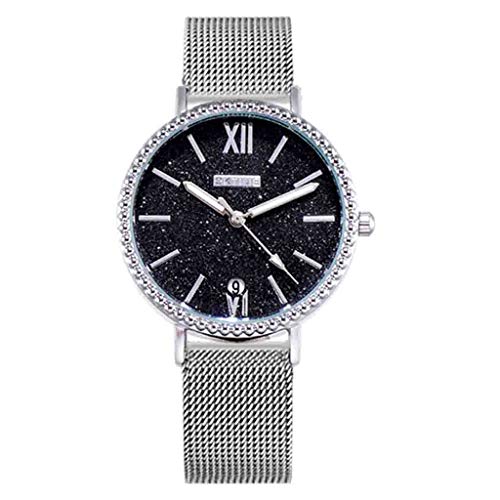 QIUUE Creative Ladies Bracelet Watch Alloy Watch Fashion Fine Mesh Strap Watch Analog Business Wrist Watch (Black)