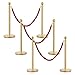 Goplus 6Pcs Stainless Steel Stanchion Posts Queue Pole Retractable 4 Ropes Crowd Control Barrier with 5Ft Red Velvet Rope, Gold