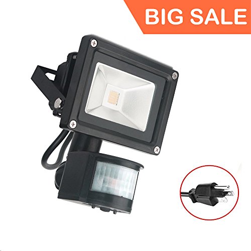 （Big Sale） 10W Motion Sensor LED Flood Light, 3000K Warm White, 1100lm(Max), IP65 Waterproof Security Spotligh