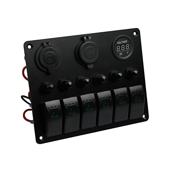 Boat-Car-Marine-Switch-Panel-6-Guang-TEQStone-LED-Rocker-Blank-Switch-Panel-with-Circuit-BreakersDigital-Voltmeter12V-Cigarette-Socket-USB-Power-Charger-AdapterGreenBlueWhiteRed Boat-Car-Marine-Switch-Panel-6-Guang-TEQStone-LED-Rocker-Blank-Switch-Panel-with-Circuit-BreakersDigital-Voltmeter12V-Cigarette-Socket-USB-Power-Charger-AdapterGreenBlueWhiteRed