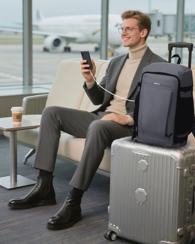 ECOHUB Zaino Ryanair 40x30x20 cm Leggero e 2 in 1, Zaino da Viaggio Pieghevole Sotto il Sedile, Bagaglio a Mano con Tasca Antifurto, Borsa da Cabina in Tessuto Riciclato per Uomo e Donna, Grigio