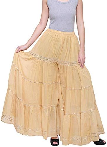 Color India Girl's Beige Cotton Sharara Palazzo (Golden, CIP011, Free Size)