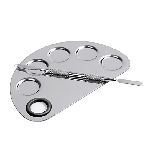 BUYITNOW Makeup Palette Stainless Steel 5-well Powder Mixing Set With Spatula