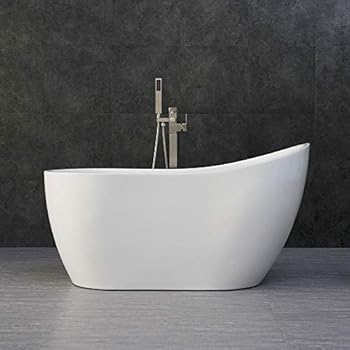 Woodbridge Acrylic Freestanding Contemporary Soaking Tub with Brushed Nickel Overflow and Drain, B-0006 / BTA1507, 54