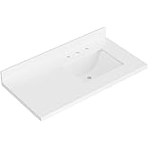 ARIEL 43 inch bathroom vanity top with sink, 1.5 Inch Thick Miter Edge White Quartz top, right offset vanity top with rectang