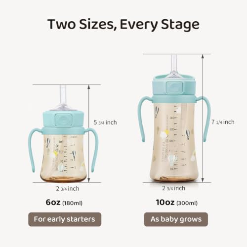 GROSMIMI Flip Top Spill Proof Sippy Cup with Stage 2 Straw for Toddlers, Customizable, PPSU, BPA Free 10 oz (Unicorn)