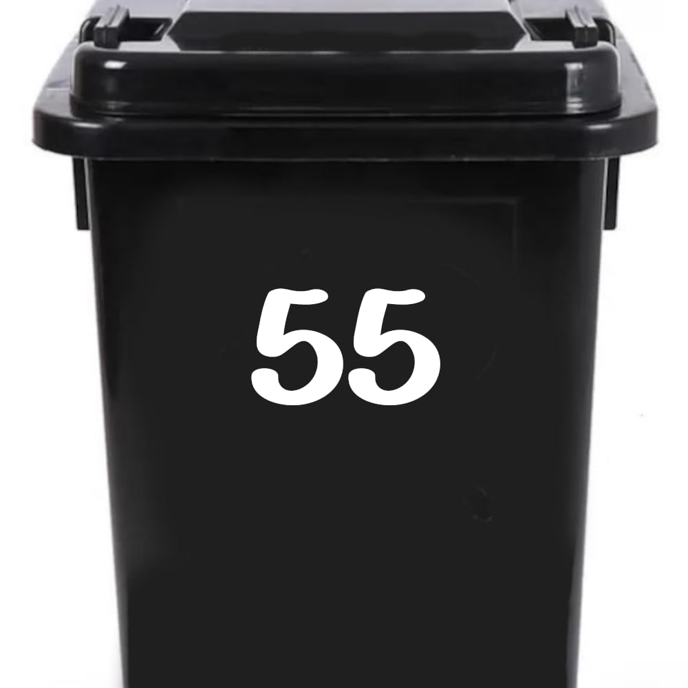 Pack of 4 House Number Wheelie Bin Stickers - Waterproof Decals - Easy-to-Apply - Recycling Boxes - Party Decorations (55)