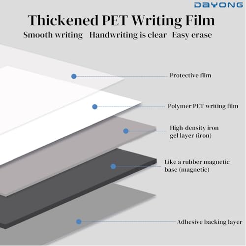 DAYONG Magnetic Whiteboard Paper, Self-Adhesive Dry Erase Whiteboard Sticker, Wallpaper Sticker, with Magnets Marker Eraser, Adhesive White Board for Home Office School Wall College. (90 * 120CM)