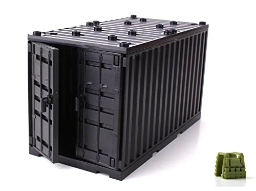 Black Cargo Shipping Container Compatible with Toy Brick Minifigures