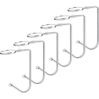 Sunshane 6 Pieces Christmas Stocking Holders Mantel Hooks Hanger Christmas Safety Hang Grip Stockings Clip for Christmas Party Decoration, Silver