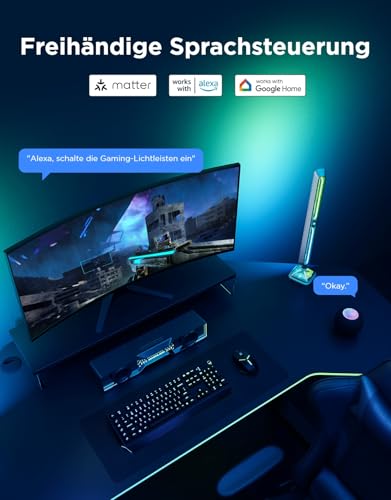 Govee RGBIC Gaming Light Bars, Cyberpunk LED Lighting with Three-Sided RGB Ambient Light for PC, Monitor, Smart WiFi & Bluetooth, 60+ Scenes, Compatible with Alexa & Google Home, Set of 2, Silver