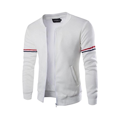 Canserin Hot Sale! Men Jacket, Mens Autumn Winter Decorative Ribbon Leisure Jacket Casual Stand Collar Zipper Coat (S, White)