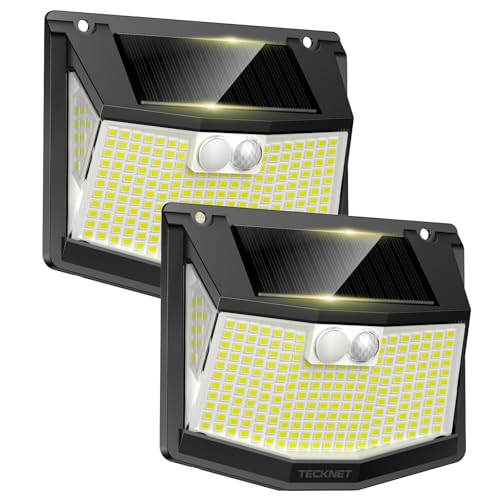 TECKNET Outdoor Solar Light, 248 LED/300° Powerful Illumination with 3 Modes | Solar Outdoor LED Spotlights with Motion Sensor, IP66 Waterproof Solar Lights for Garden, Garage, Patio, 2 Pack
