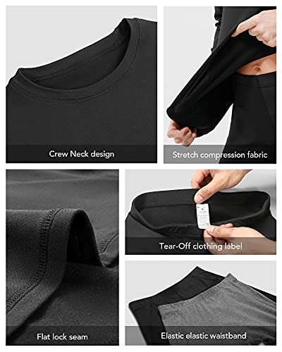 Womens Thermal Underwear Pajamas Set - Ultra-Soft Fleece Lined Long Johns Winter Skiing Base Layer Top and Bottoms Suits Black