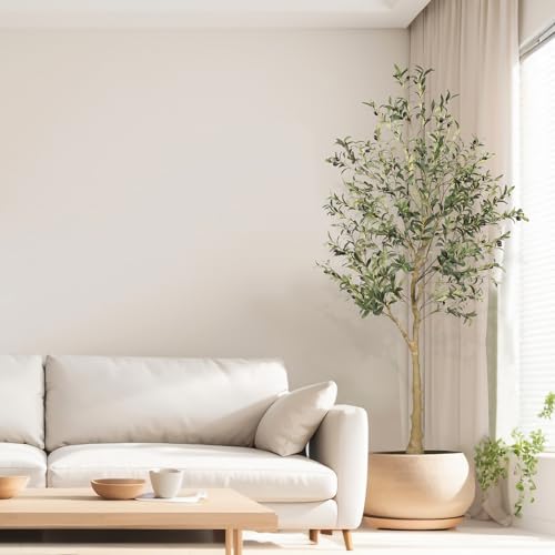FEELEAD 6ft Faux Olive Tree – Tall Artificial Olive Tree 180cm with Natural Trunk, Fake Olive Tree Indoor Decor, Olive Plant Artificial Indoor for Home and Office