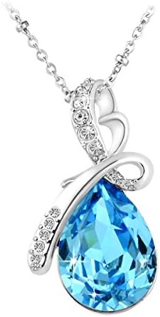 Le Premium In Full Bloom Pendant Necklace Waterdrop Shaped Swarovski Aquamarine Blue Crystals